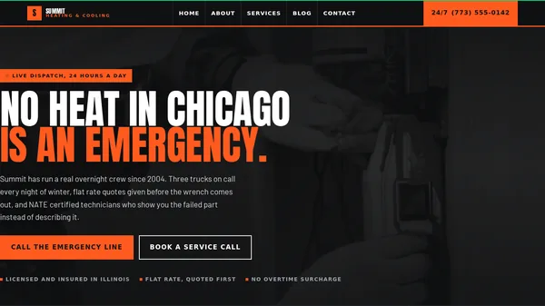 Summit Heating & Cooling homepage: HVAC contractor, Chicago website designed by GoWebsited