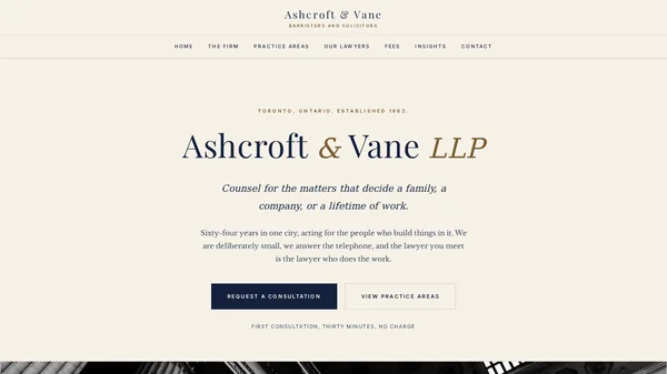 Ashcroft & Vane LLP homepage: Law firm, Toronto website designed by GoWebsited