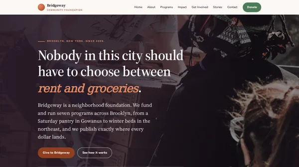Bridgeway Community Foundation homepage: Community nonprofit, New York website designed by GoWebsited