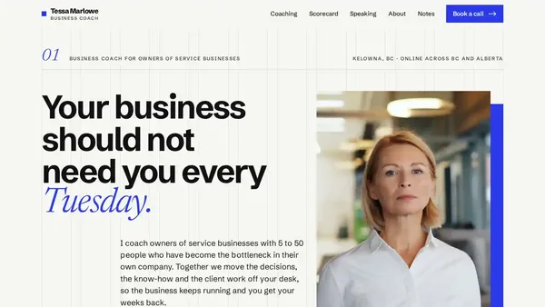 Tessa Marlowe homepage: Business coach, Kelowna website designed by GoWebsited