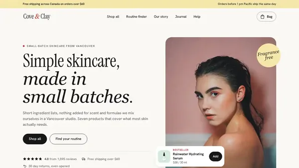 Cove & Clay homepage: Online skincare store, Vancouver website designed by GoWebsited